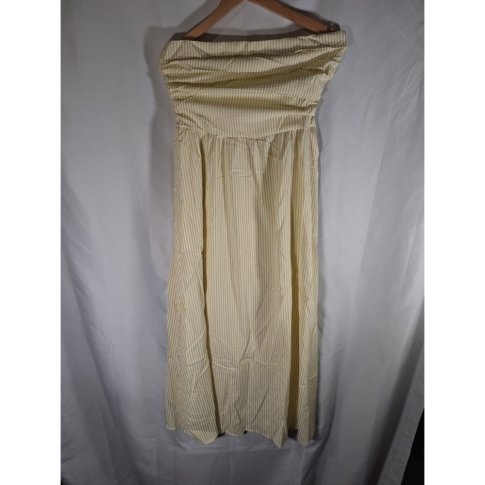 Milumia Womens Striped Strapless Smocked Back Maxi Dress Light Yellow White M